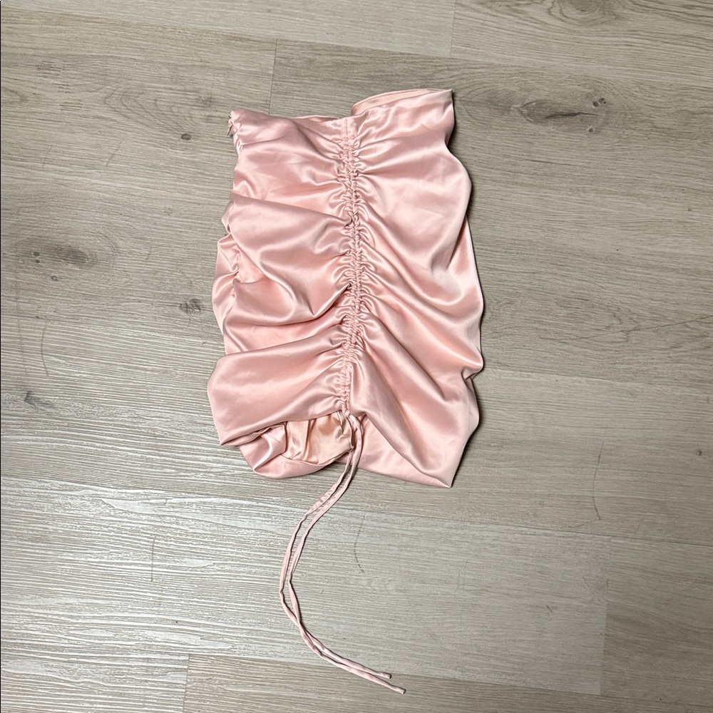 Oh Polly Pink Ruched Satin Sexy Feminine Mini Skirt